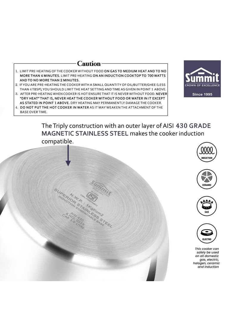 SUMMIT Innerlid Contura Tri-Ply Induction Elite Stainless Steel Pressure Cooker | 3 L | 3.2 Qt - Indya