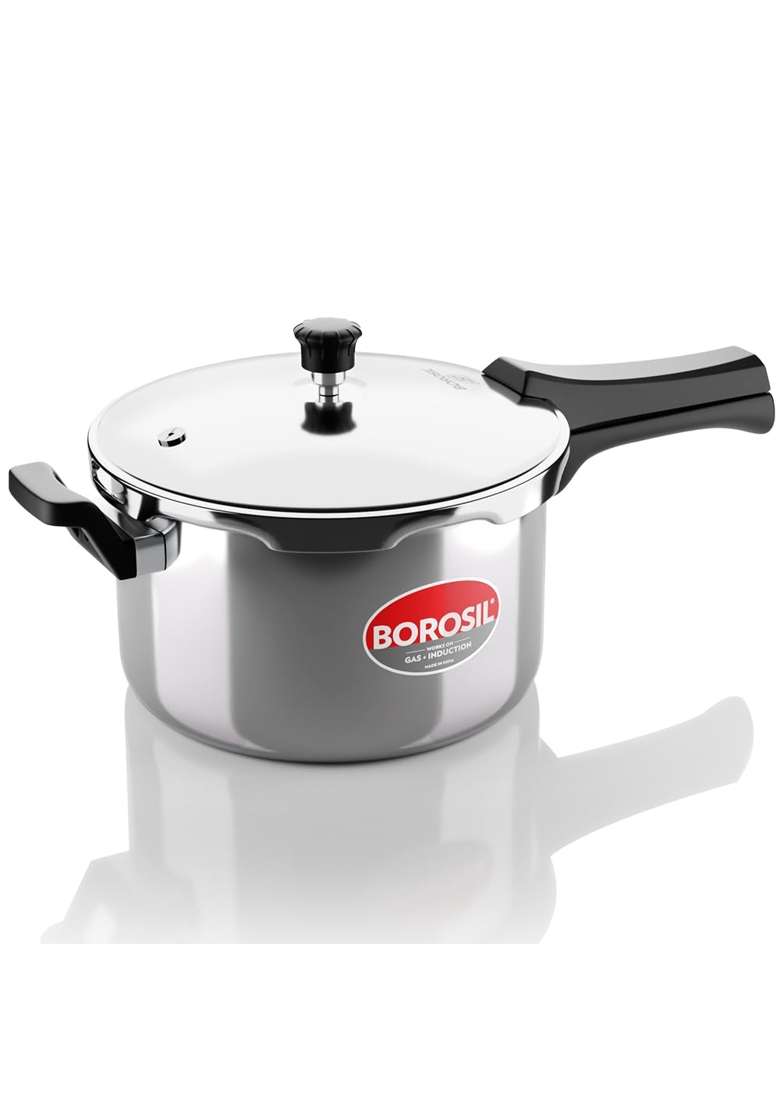 Borosil Triply Pressure Cooker | 5 L | 5.3 Qt | Induction Compatible | Dishwasher Safe | Food Safe - Indya