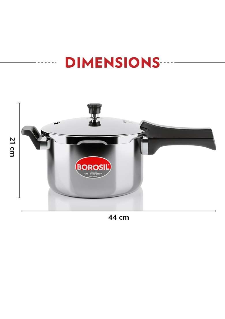 Borosil Triply Pressure Cooker | 5 L | 5.3 Qt | Induction Compatible | Dishwasher Safe | Food Safe - Indya