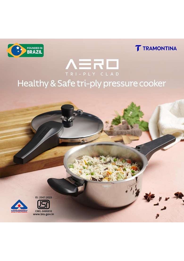 TRAMONTINA Aero Arc Tri-Ply Stainless Steel Pressure Pan | 3.5 L | 3.7 Qt | Induction Compatible | Food Safe - Indya