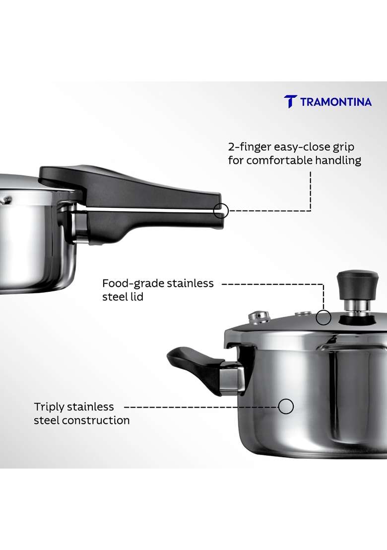 TRAMONTINA Aero Arc Tri-Ply Stainless Steel Pressure Pan | 3.5 L | 3.7 Qt | Induction Compatible | Food Safe - Indya