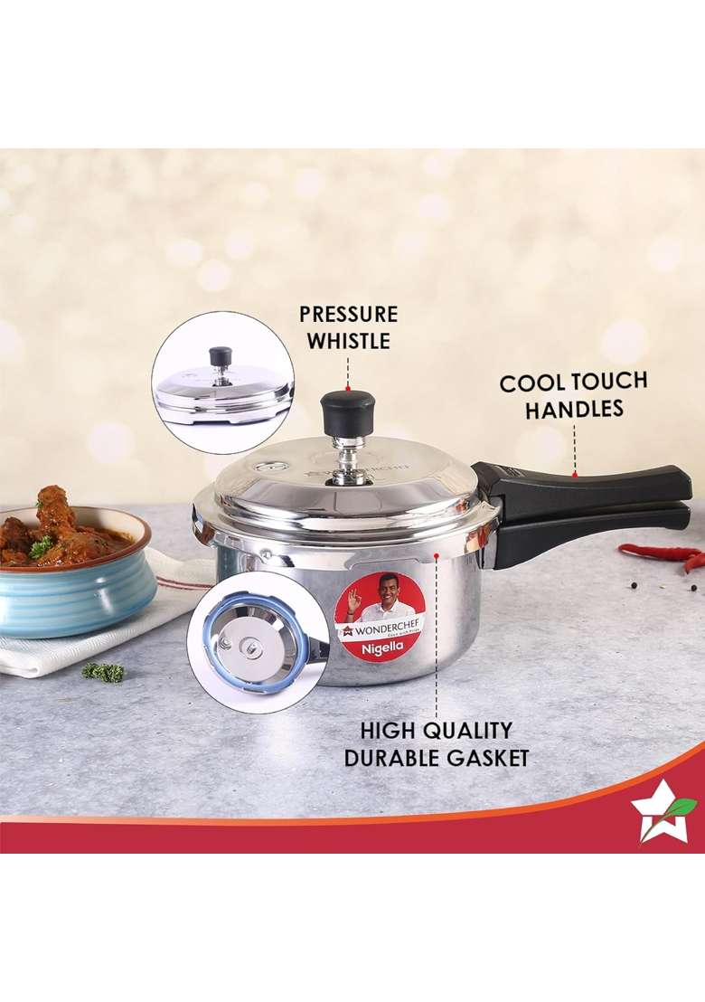 Wonderchef Nigella Tri-Ply Outer Lid Pressure Cooker | 2 L | 2.1 Qt - Indya