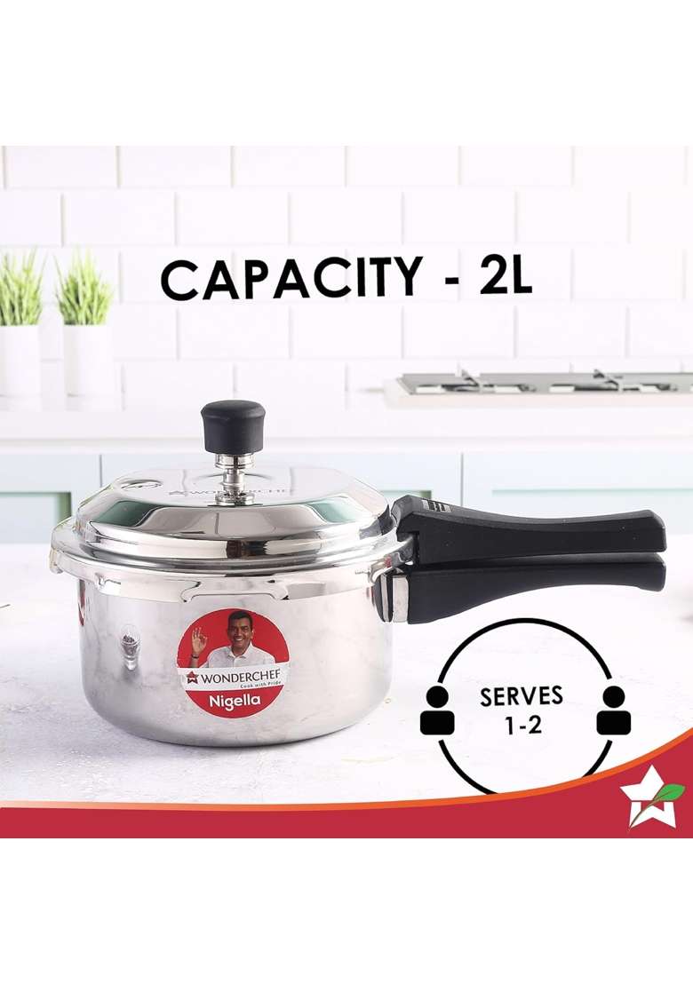 Wonderchef Nigella Tri-Ply Outer Lid Pressure Cooker | 2 L | 2.1 Qt - Indya