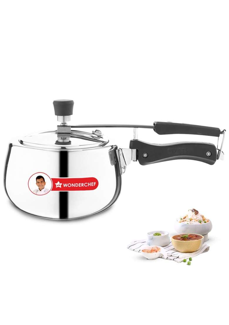 Wonderchef Nigella Triply Stainless Steel Pressure Cooker | 2 L | 2.1 Qt | Induction Compatible - Indya