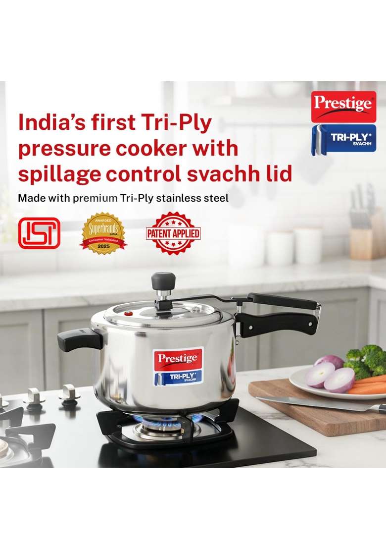 Prestige Triply Svachh Inner Lid Pressure Cooker | 3.5 L | 3.7 Qt | Induction Compatible - Indya
