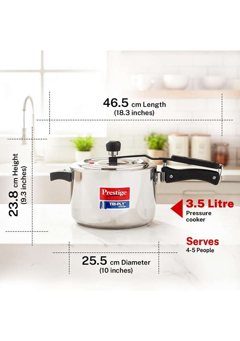 Prestige Triply Svachh Inner Lid Pressure Cooker | 3.5 L | 3.7 Qt | Induction Compatible - Indya