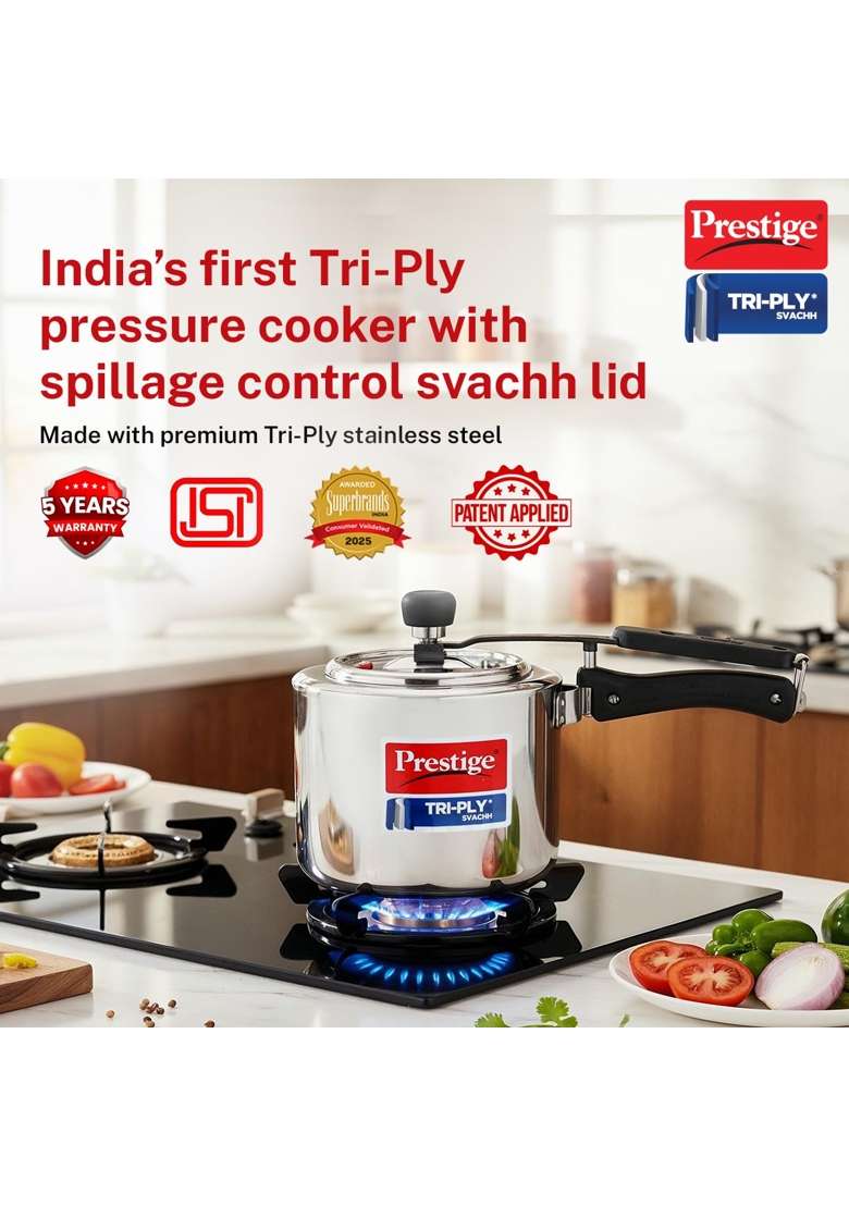 Prestige Triply Svachh Inner Lid Pressure Cooker | 3 L | 3.2 Qt | Induction Compatible - Indya