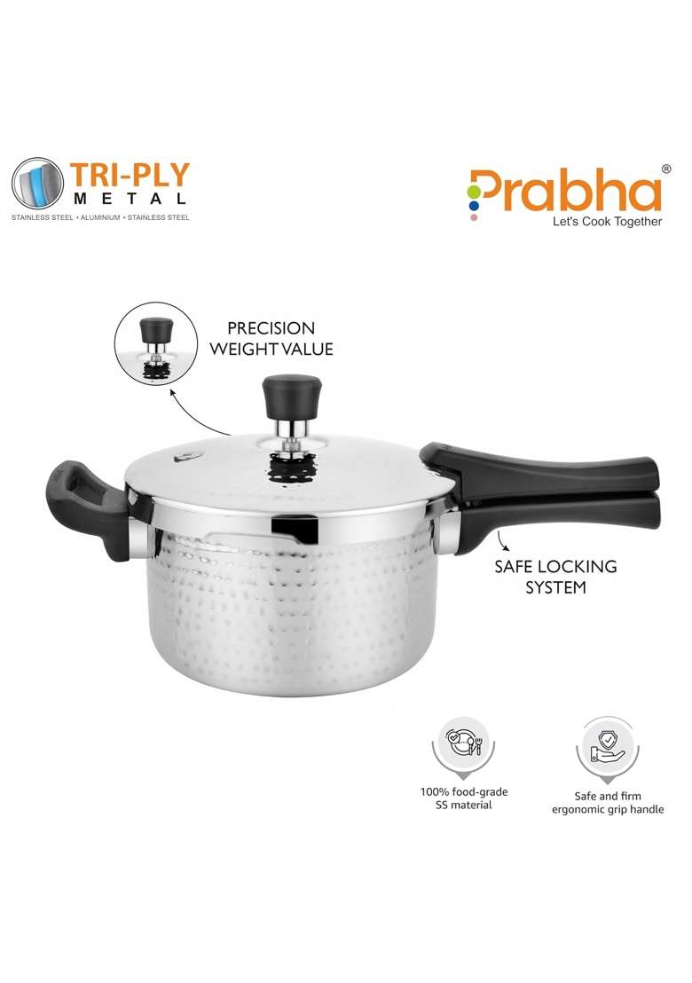 Prabha Stainless Steel Pressure Cooker Outer Lid | 5 L | 5.3 Qt | Induction Compatible | Tri-Ply | Hammered Finish - Indya