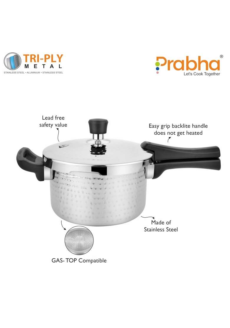 Prabha Stainless Steel Pressure Cooker Outer Lid | 5 L | 5.3 Qt | Induction Compatible | Tri-Ply | Hammered Finish - Indya