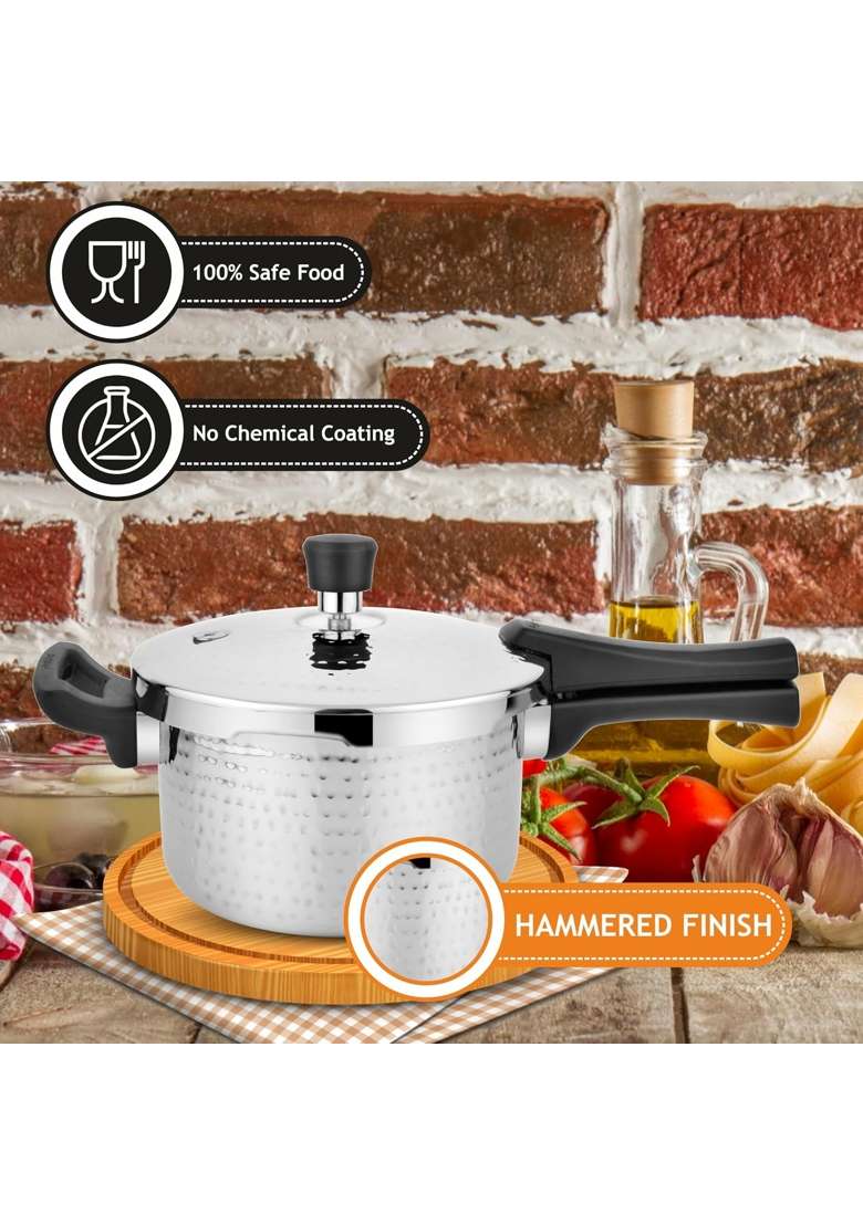 Prabha Stainless Steel Pressure Cooker Outer Lid | 5 L | 5.3 Qt | Induction Compatible | Tri-Ply | Hammered Finish - Indya
