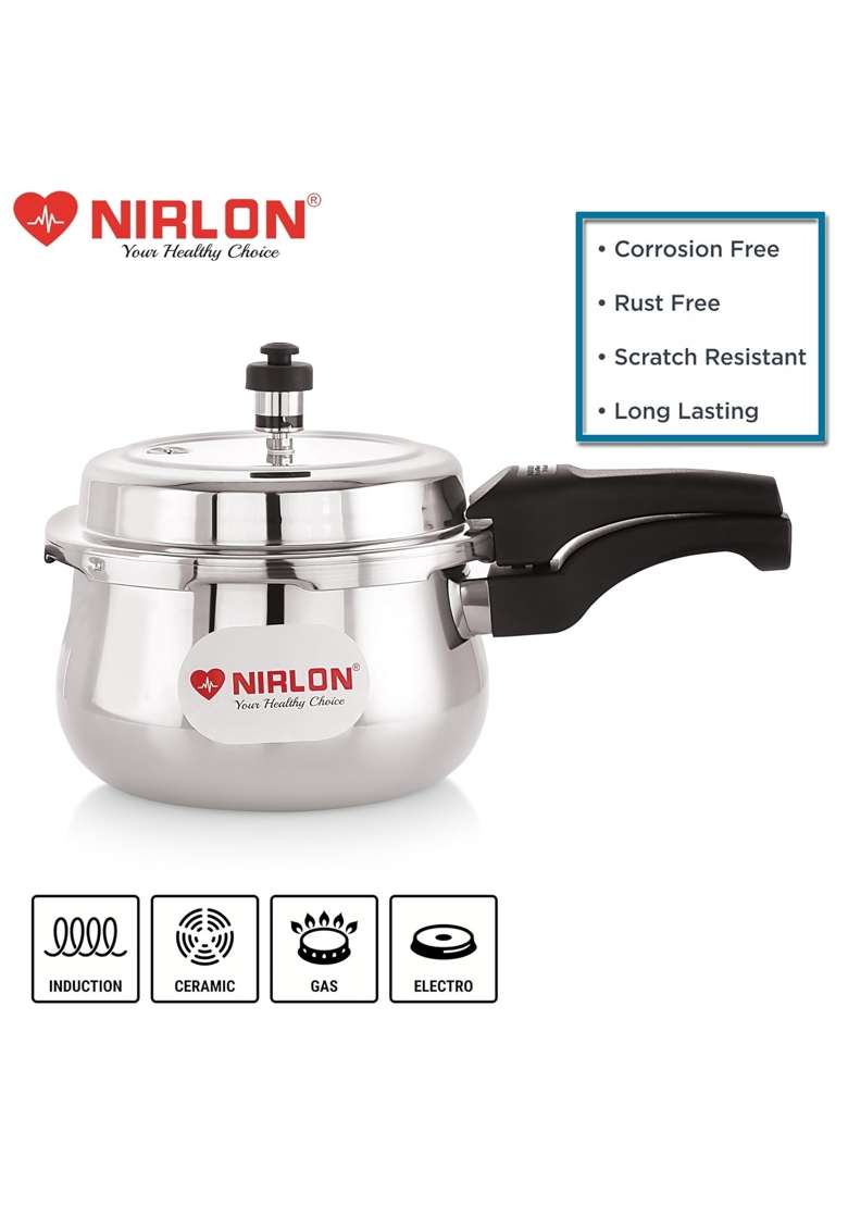NIRLON Induction and Gas Stove Compatible Outer Lid Belly Triply Stainless Steel | 2 L | 2.1 Qt - Indya