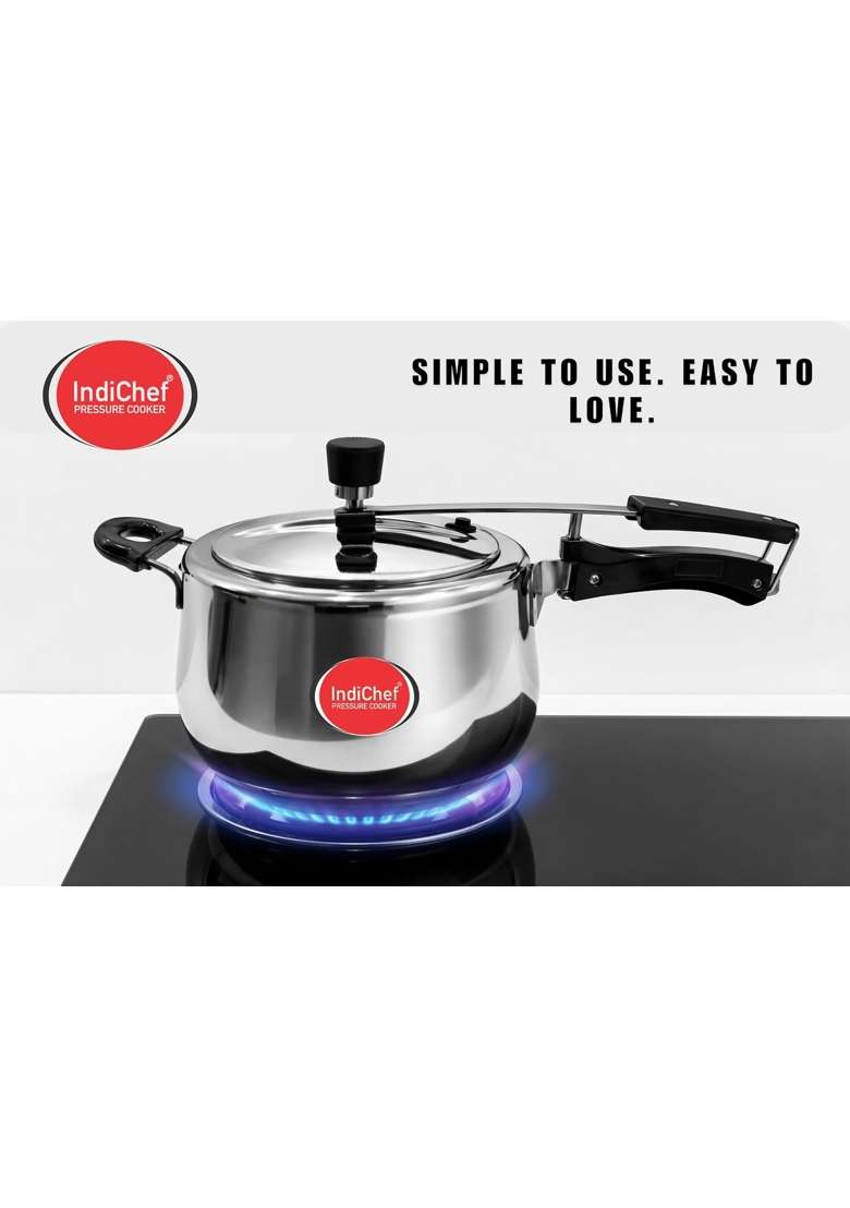 IndiChef Triply Stainless Steel Contura Pressure Cooker | 5 L | 5.3 Qt | Induction Compatible | Heavy Bottom - Indya