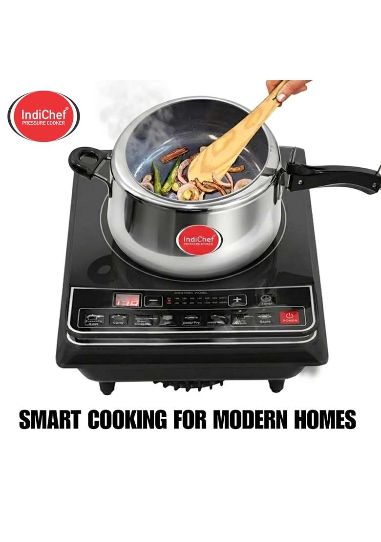 IndiChef Triply Stainless Steel Contura Pressure Cooker | 5 L | 5.3 Qt | Induction Compatible | Heavy Bottom - Indya