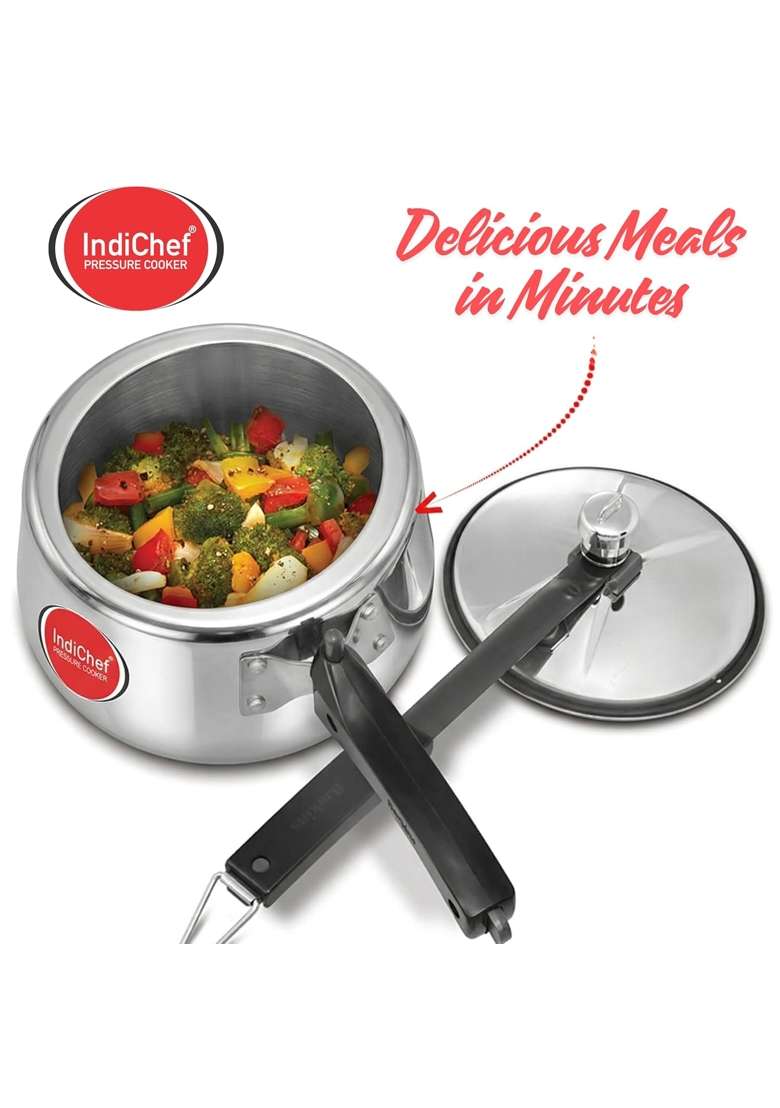 IndiChef Triply Stainless Steel Contura Pressure Cooker | 5 L | 5.3 Qt | Induction Compatible | Heavy Bottom - Indya