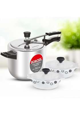 Borosil Home Chef Stainless Steel Inner Lid Pressure Cooker with Opalware Casserole Set | 5 L | 5.3 Qt | Pack of 2 | Food Safe