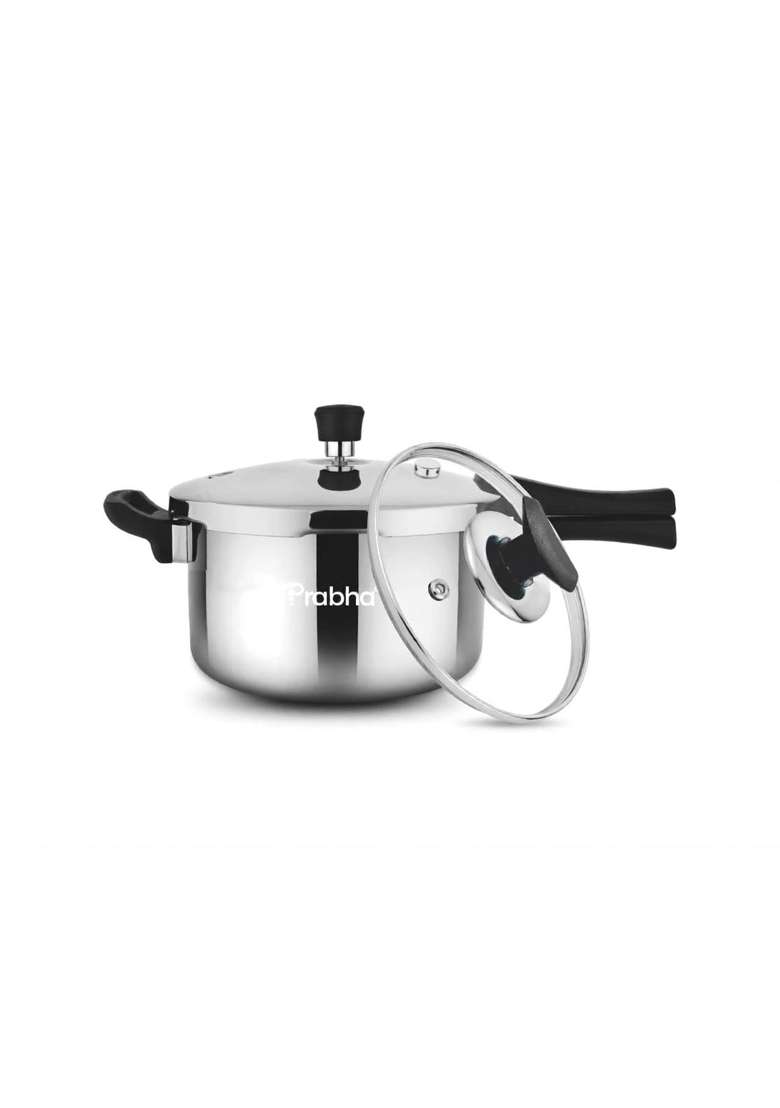 Prabha TriPly Whizz Plus Bakelite Handle Pressure Cooker | 2.5 L | 2.6 Qt | Induction Compatible - Indya