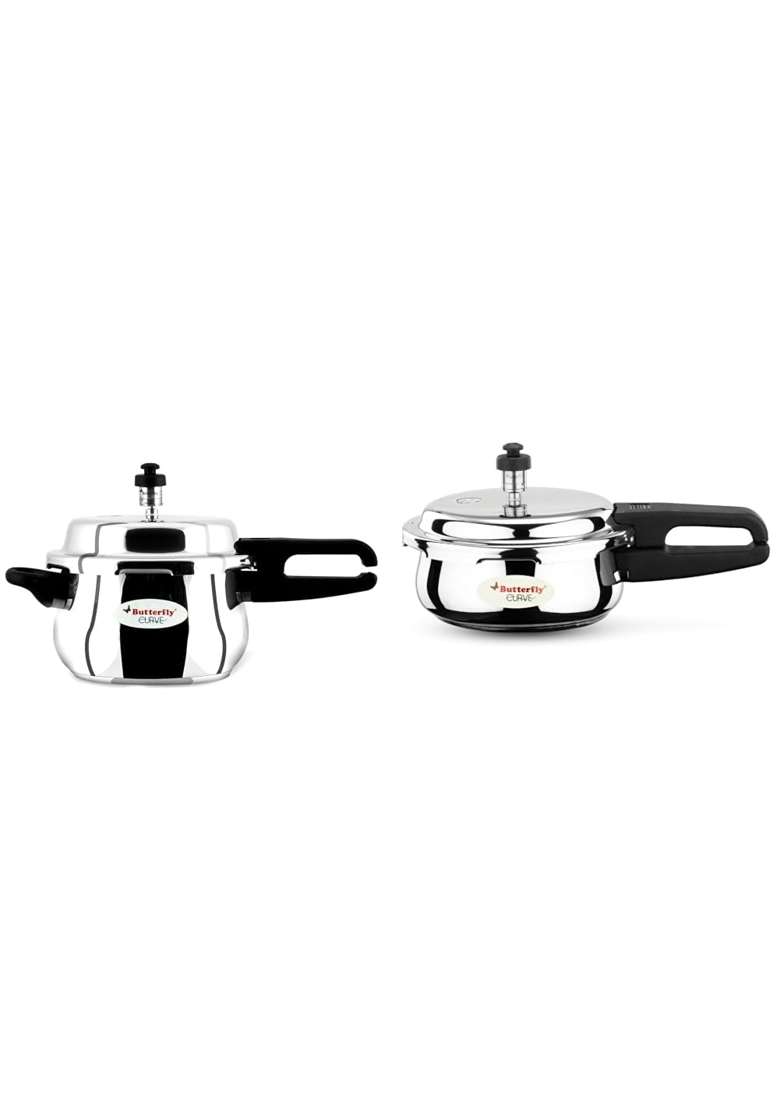 Butterfly Curve and SS Pressure Cooker Combo | 2 L | 2.1 Qt | Induction Compatible | Tri-Ply - Indya
