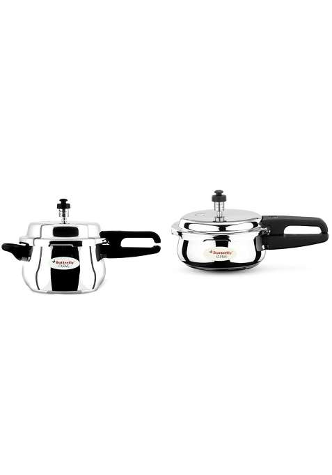 Butterfly Curve and SS Pressure Cooker Combo | 2 L | 2.1 Qt | Induction Compatible | Tri-Ply
