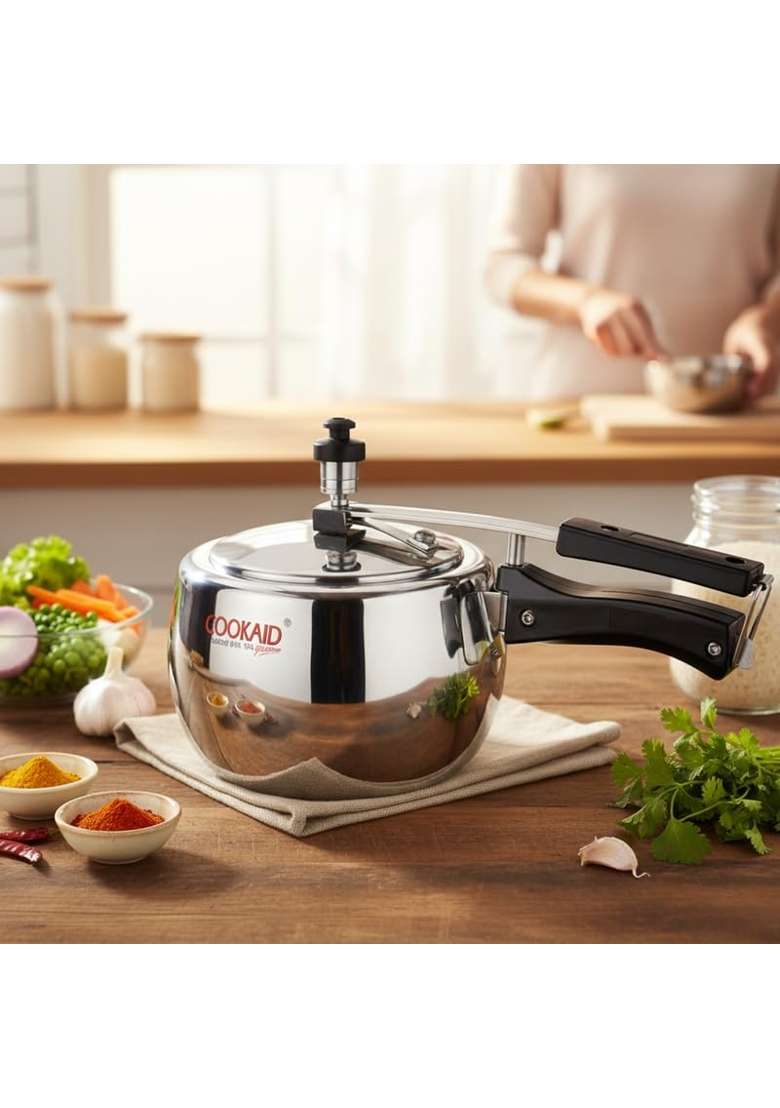 Cookaid Triply Stainless Steel Pressure Cooker with Inner Lid Induction and Gas Stove | 3 L | 3.2 Qt - Indya