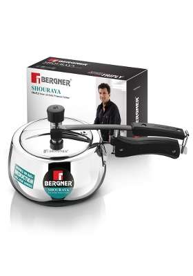 BERGNER Shouraya Triply Stainless Steel Inner Lid Pressure Cooker | 2.5 L | 2.6 Qt | Induction Compatible