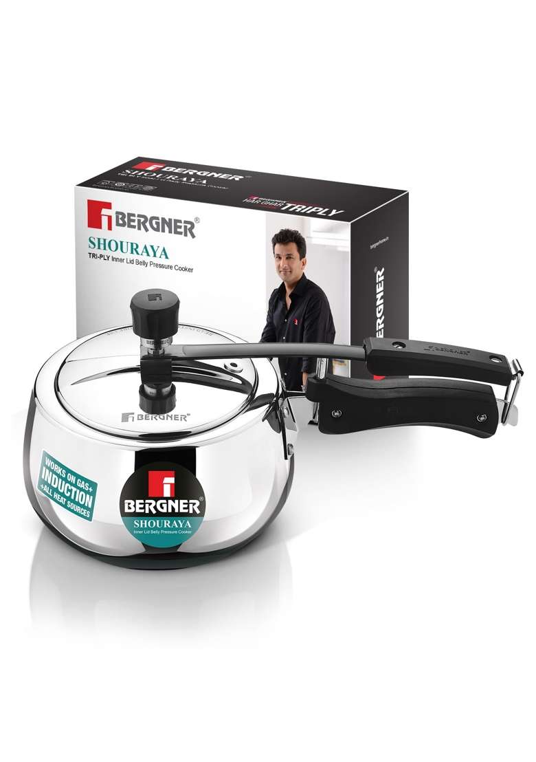 BERGNER Shouraya Triply Stainless Steel Inner Lid Pressure Cooker | 2.5 L | 2.6 Qt | Induction Compatible - Indya