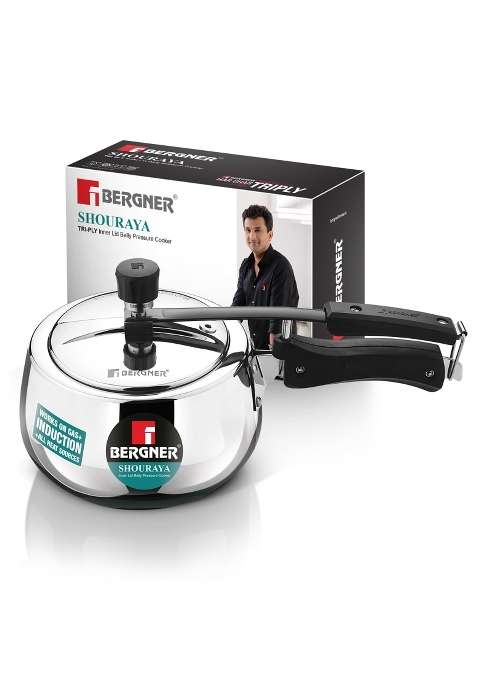 BERGNER Shouraya Triply Stainless Steel Inner Lid Pressure Cooker | 2.5 L | 2.6 Qt | Induction Compatible