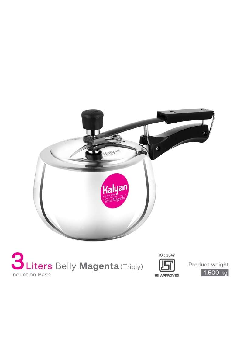 KALYAN Innerlid Belly Induction Base Megenta Series Triply Pressure Cooker | 3 L | 3.2 Qt - Indya