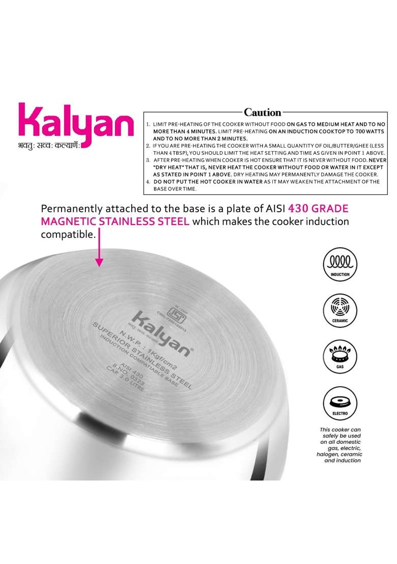 KALYAN Innerlid Belly Induction Base Megenta Series Triply Pressure Cooker | 3 L | 3.2 Qt - Indya