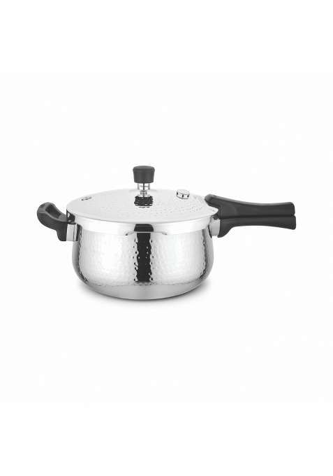 Prabha Stainless Steel Pressure Cooker | 3 L | 3.2 Qt | Induction Compatible | Non-Stick | Tri-Ply | Hammered Finish