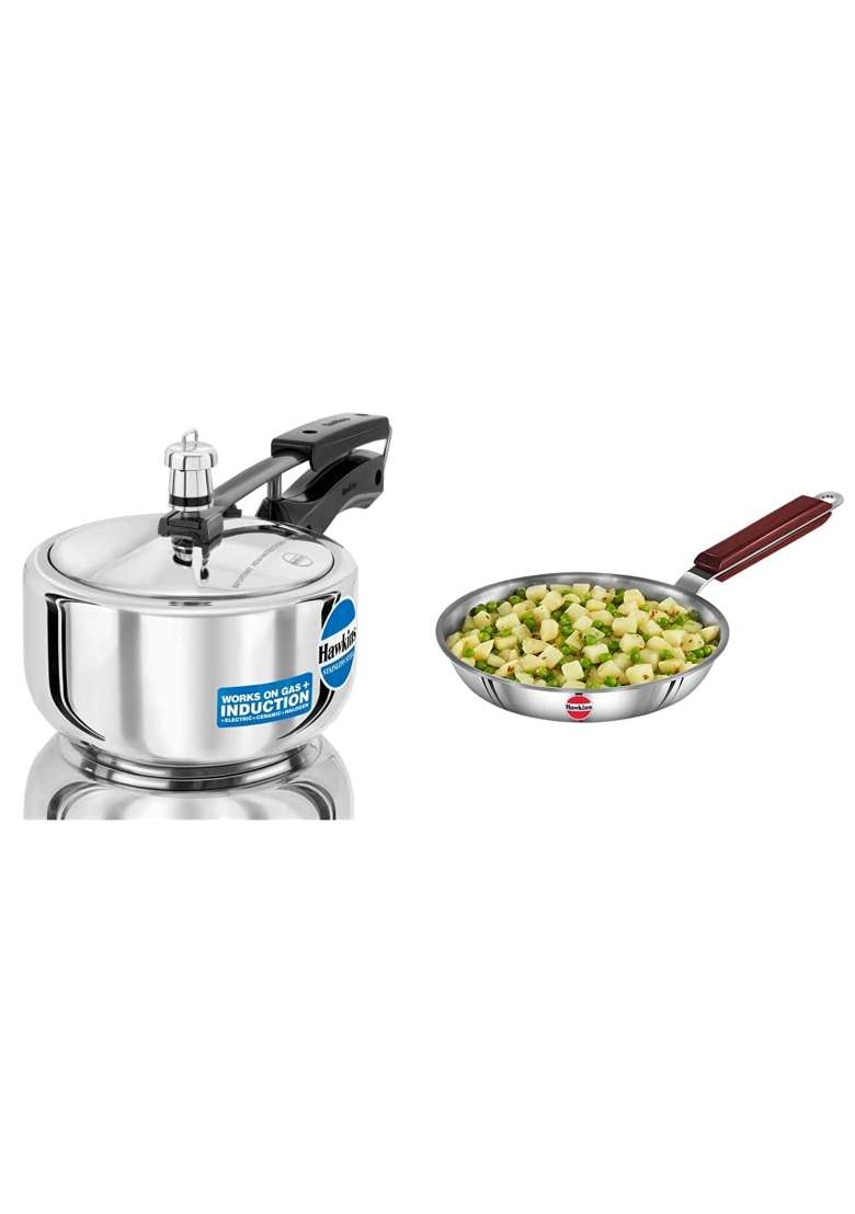 Hawkins Stainless Steel Pressure Cooker | 2 L | 2.1 Qt | 22 cm | 8.7 Inch | Tri-Ply - Indya