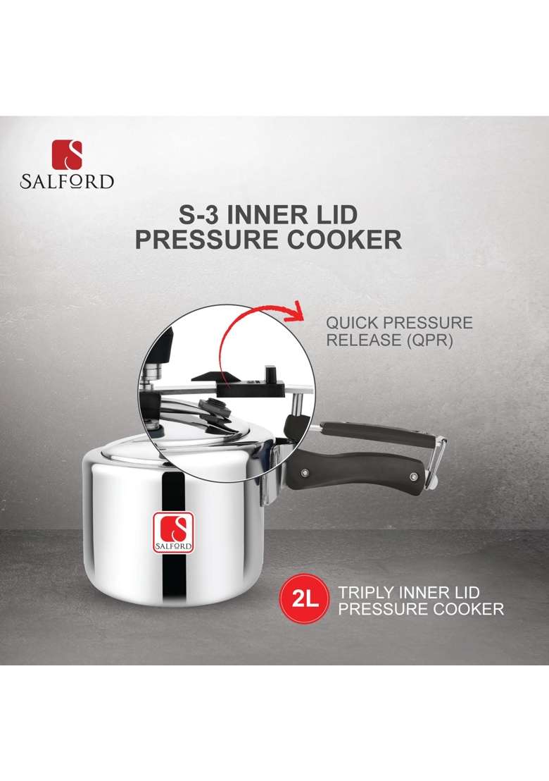 SALFORD S-3 Triply Inner Lid Pressure Cooker | 2 L | 2.1 Qt | Induction Compatible - Indya
