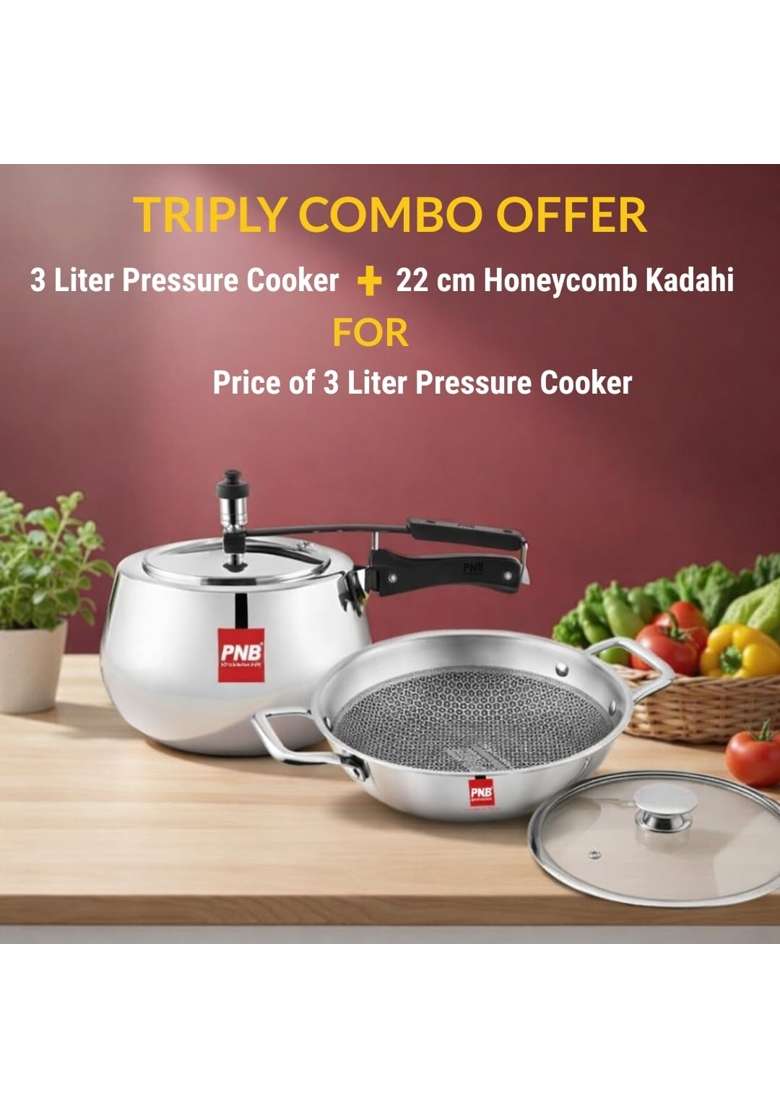 PNB Triply Cookware Combo | 3 L | 3.2 Qt | 22 cm | 8.7 Inch | Induction Compatible - Indya