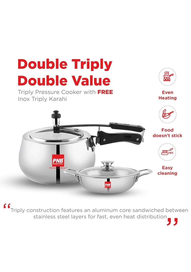 PNB Triply Cookware Combo | 3 L | 3.2 Qt | 22 cm | 8.7 Inch | Induction Compatible - Indya