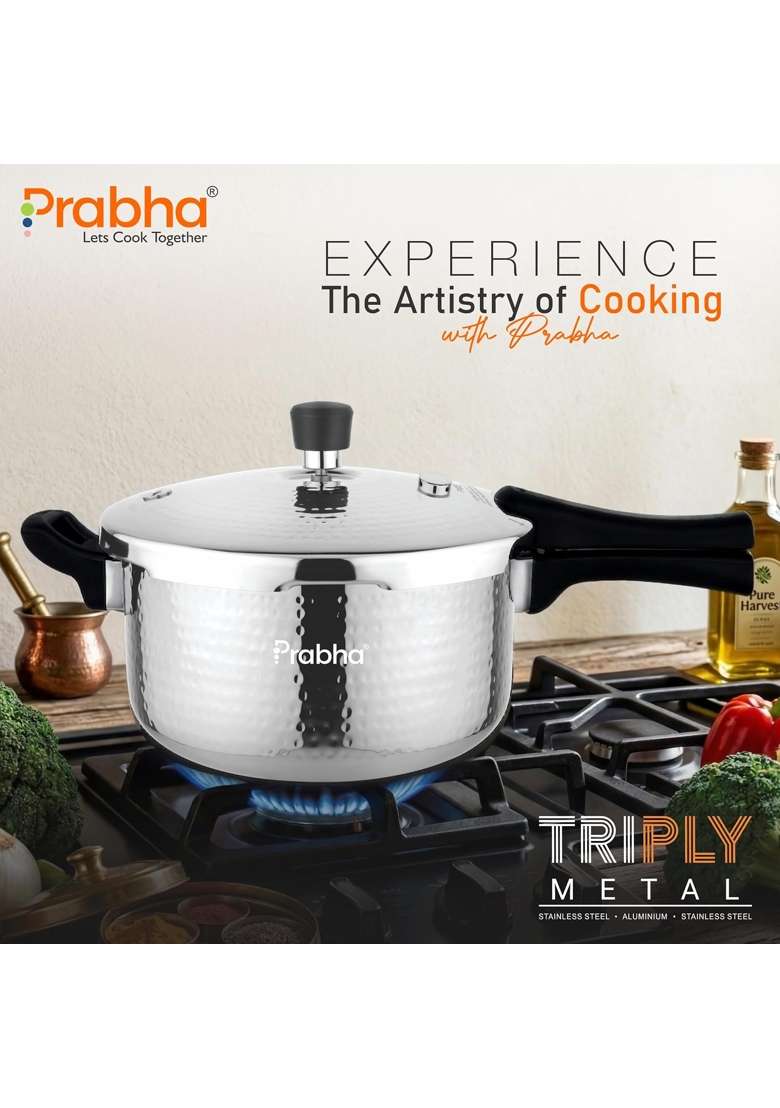 Prabha Stainless Steel Pressure Cooker Outer Lid | 2.5 L | 2.6 Qt | Induction Compatible | Tri-Ply | Hammered Finish - Indya