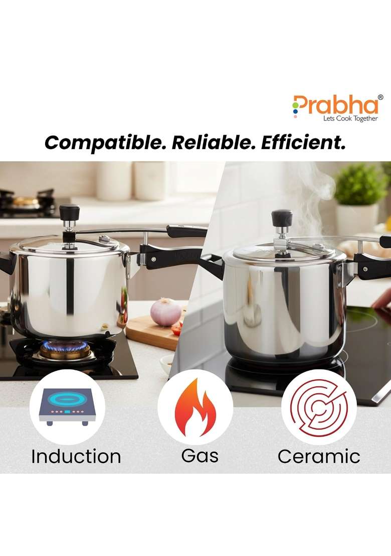 Prabha Stainless Steel Pressure Cooker Inner Lid | 5 L | 5.3 Qt | Induction Compatible | Non-Toxic | Tri-Ply - Indya