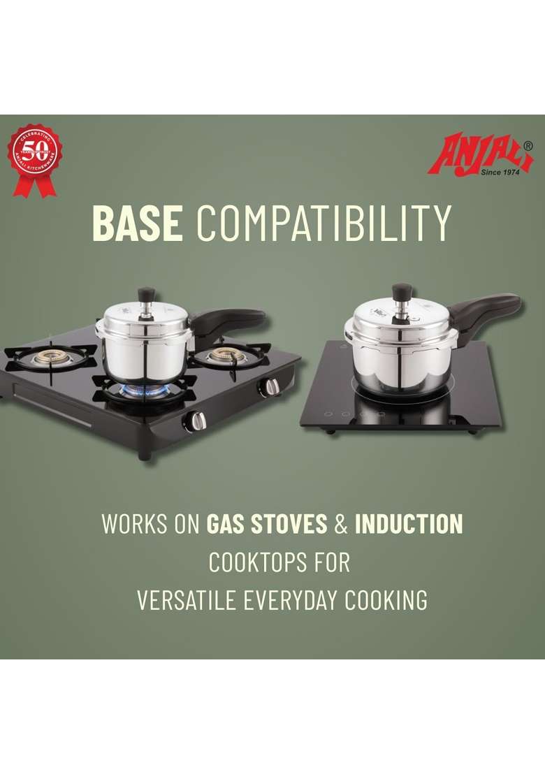 ANJALI Terra Triply Stainless Steel Pressure Cooker | 1.5 L | 1.6 Qt | Induction Compatible - Indya
