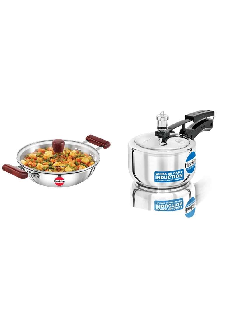 Hawkins Tri-Ply Stainless Steel Induction Compatible Deep-Fry Pan with Glass Lid | 2.5 L | 2.6 Qt - Indya