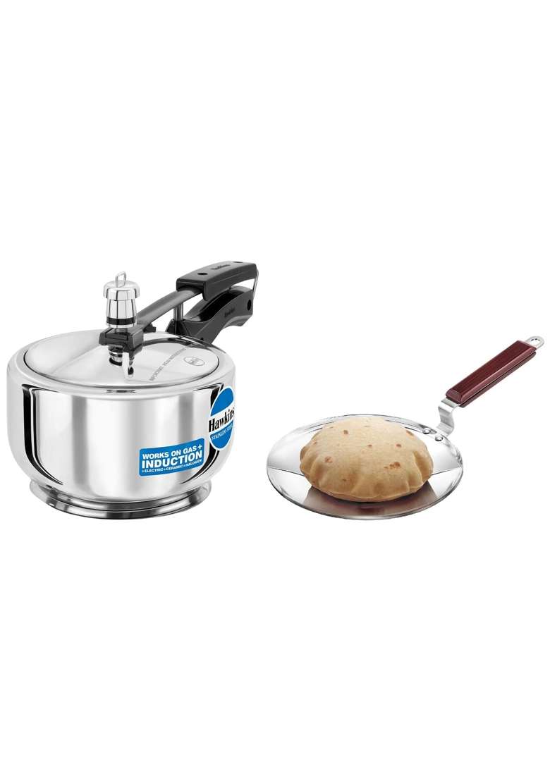 Hawkins Stainless Steel Induction Compatible Pressure Cooker | 2 L | 2.1 Qt | 24 cm | 9.4 Inch | Tri-Ply - Indya