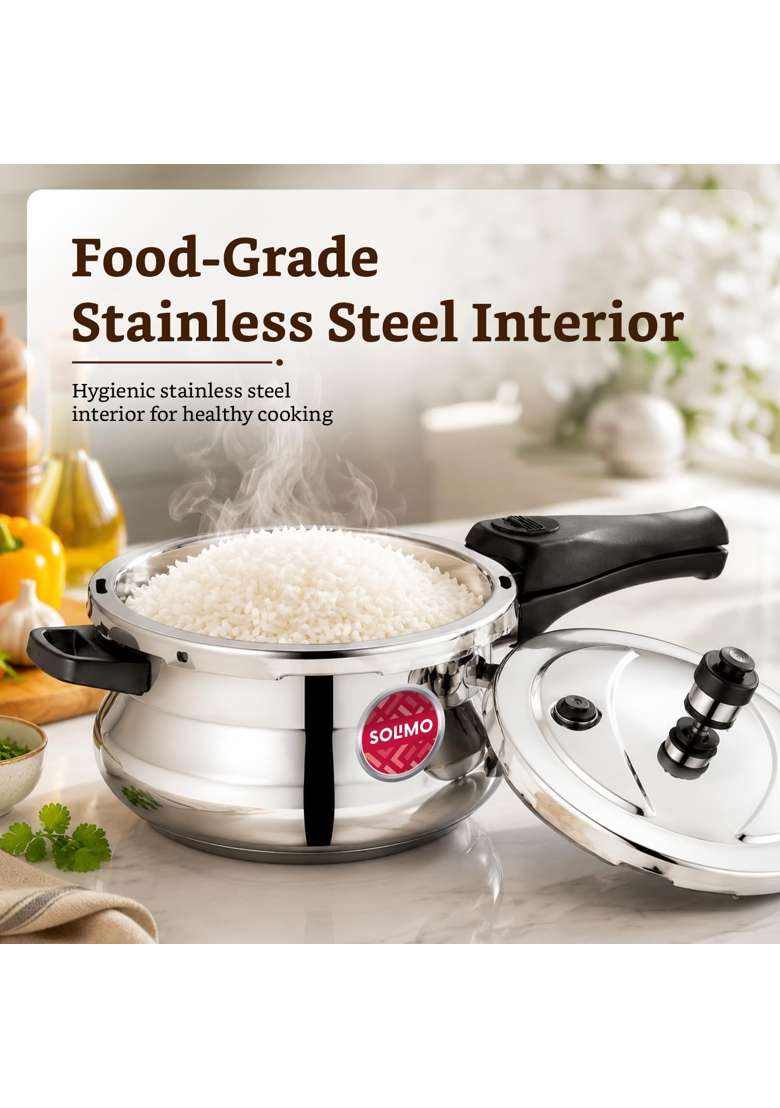 Solimo Amazon Brand Solimo Stainless Steel Triply Pressure Cooker | 5 L | 5.3 Qt | Induction Compatible - Indya