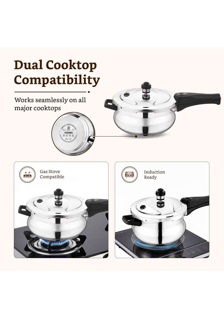 Solimo Amazon Brand Solimo Stainless Steel Triply Pressure Cooker | 5 L | 5.3 Qt | Induction Compatible - Indya