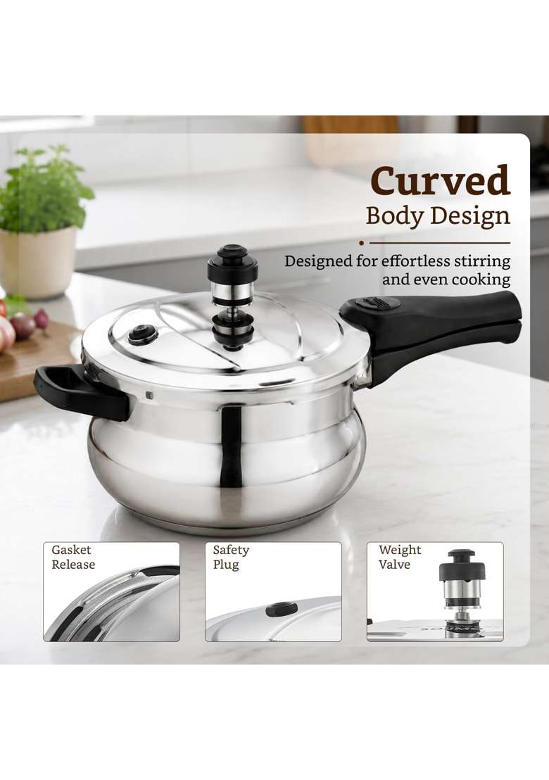 Solimo Amazon Brand Solimo Stainless Steel Triply Pressure Cooker | 5 L | 5.3 Qt | Induction Compatible - Indya