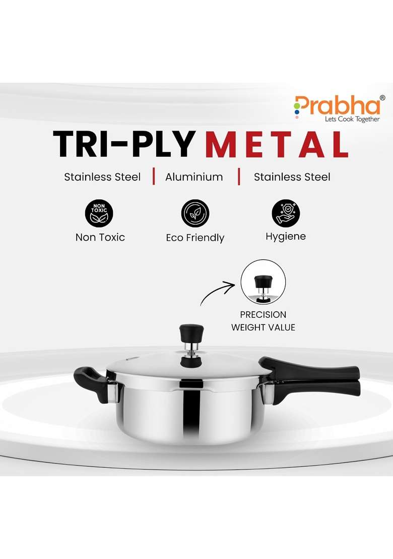 Prabha Stainless Steel Pressure Pan Outer Lid | 3.5 L | 3.7 Qt | Induction Compatible | Tri-Ply - Indya