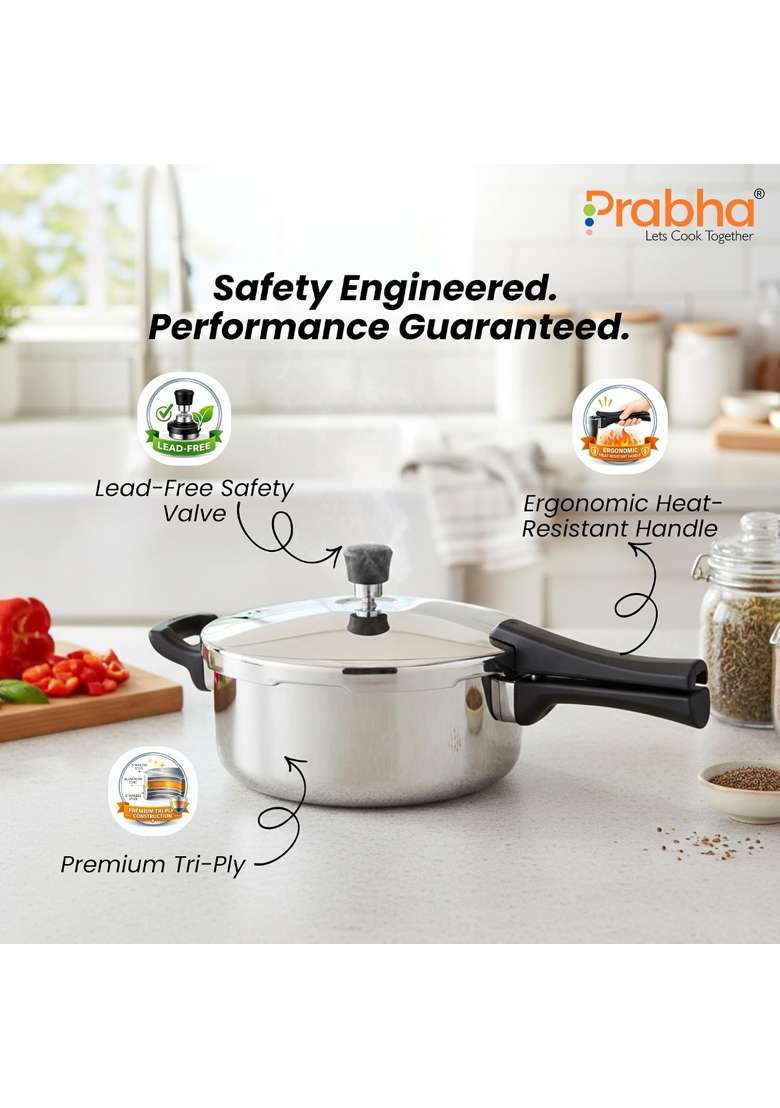 Prabha Stainless Steel Pressure Pan Outer Lid | 3.5 L | 3.7 Qt | Induction Compatible | Tri-Ply - Indya