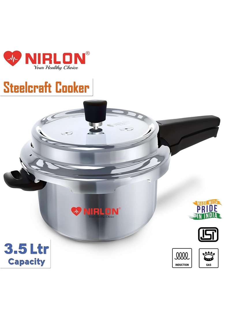 NIRLON Induction Compatible Outer Lid Stainless Steel Pressure Cooker | 3.5 L | 3.7 Qt - Indya