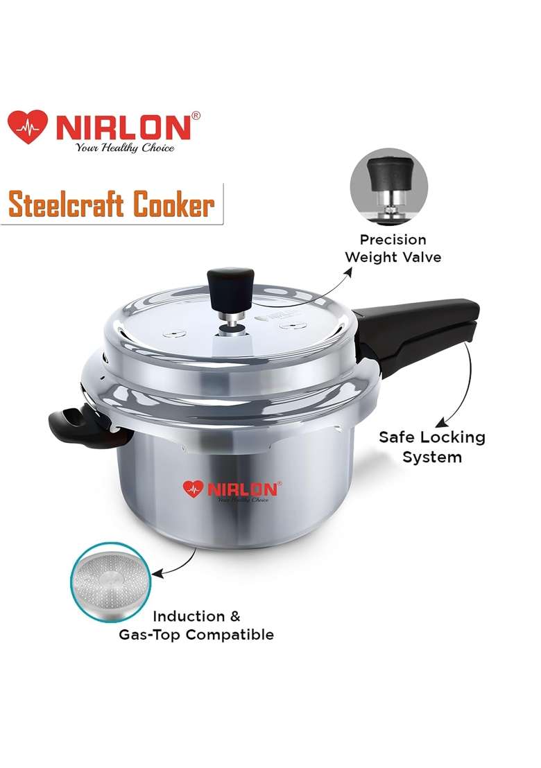 NIRLON Induction Compatible Outer Lid Stainless Steel Pressure Cooker | 3.5 L | 3.7 Qt - Indya