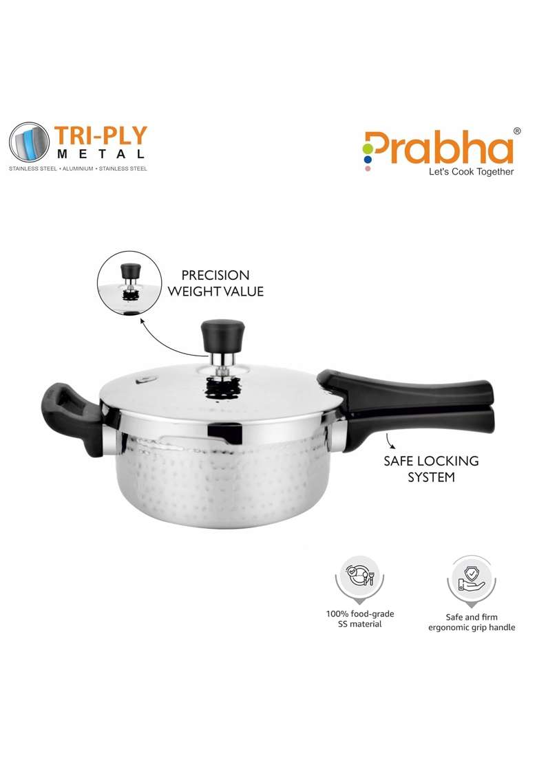 Prabha Stainless Steel Pressure Cooker Outer Lid | 3.5 L | 3.7 Qt | Induction Compatible | Tri-Ply | Hammered Finish - Indya