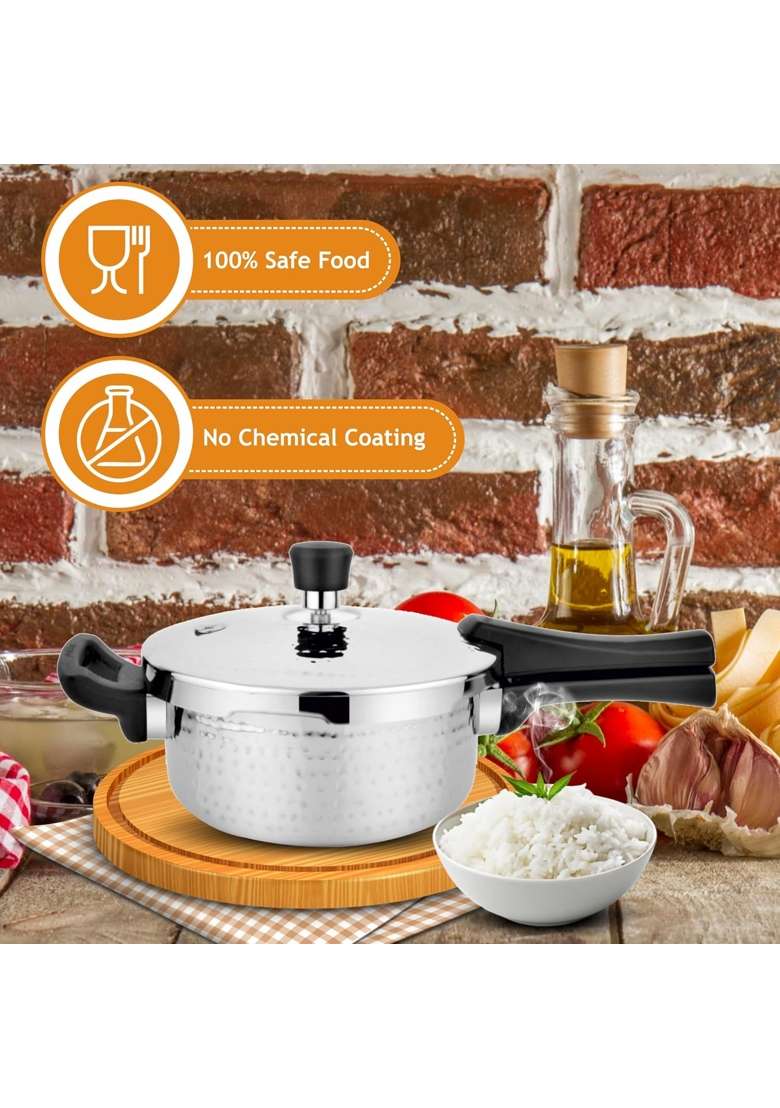Prabha Stainless Steel Pressure Cooker Outer Lid | 3.5 L | 3.7 Qt | Induction Compatible | Tri-Ply | Hammered Finish - Indya