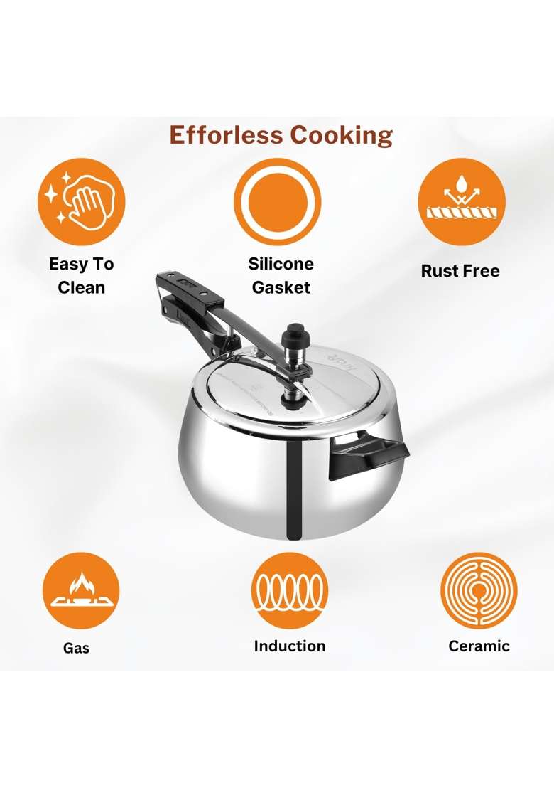 Kraft- follow your imagination Kraft Futuretec Triply Stainless Steel Pressure Cooker Inner Lid | 5 L | 5.3 Qt | Induction Compatible - Indya