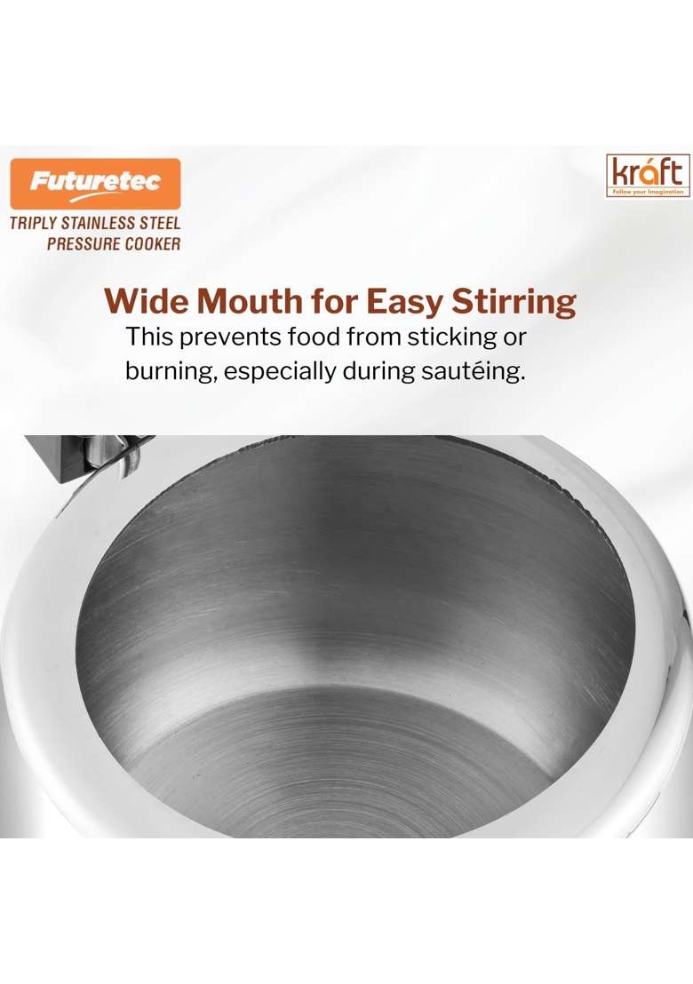 Kraft- follow your imagination Kraft Futuretec Triply Stainless Steel Pressure Cooker Inner Lid | 5 L | 5.3 Qt | Induction Compatible - Indya