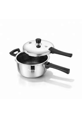 Prabha Stainless Steel Pressure Cooker Outer Lid Tri-Ply Hexa Cube Non-Stick Manual | 5 L | 5.3 Qt | Induction Compatible